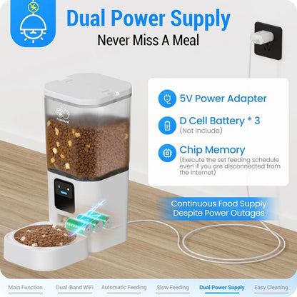 Smart WiFi Pet Feeder with Slow Feed, 7L Capacity, App Control & Alexa Compatible for Cats and Dogs