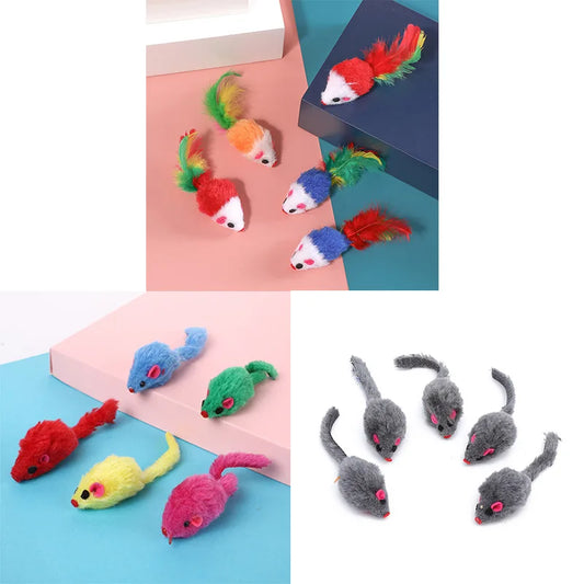 5-Piece Plush Simulation Mouse Cat Toy Set – Colourful Interactive Teasing Toys for Cats & Kittens - Pet Suppie