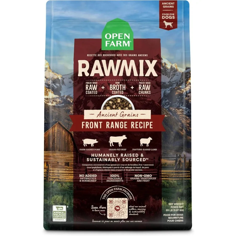 RawMix Dry Dog Food with Ancient Grains Protein-Packed Kibble Coated in Bone Broth with Freeze Dried Raw Chunks Beef Pork and L