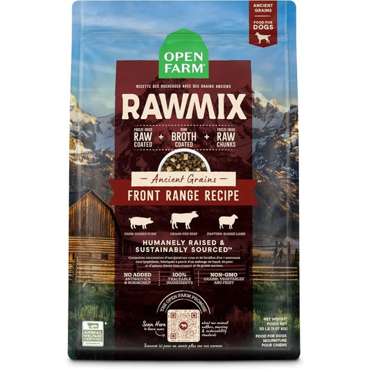 RawMix Dry Dog Food with Ancient Grains Protein-Packed Kibble Coated in Bone Broth with Freeze Dried Raw Chunks Beef Pork and L