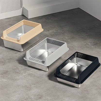 Stainless Steel Litter Box, Semi-enclosed Splash-proof And Leak-proof Design, Removable Lid, Suitable For Big Cats, And More