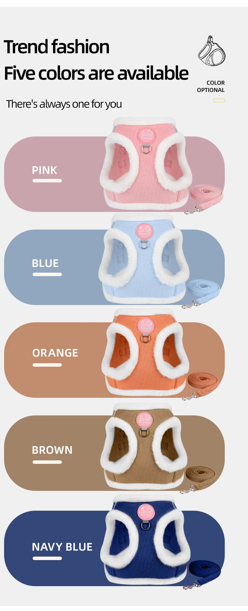 Cat Winter Small Dog Harness Leash Rabbit Plush Reflective Pet Harness Vest-Style Puppy Outdoor Dog Lead Walking Cat Windproof
