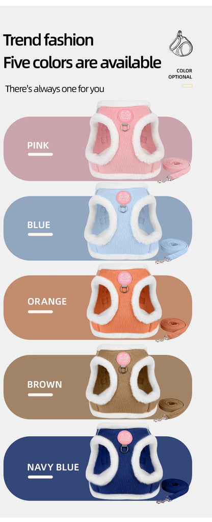 Cat Winter Small Dog Harness Leash Rabbit Plush Reflective Pet Harness Vest-Style Puppy Outdoor Dog Lead Walking Cat Windproof