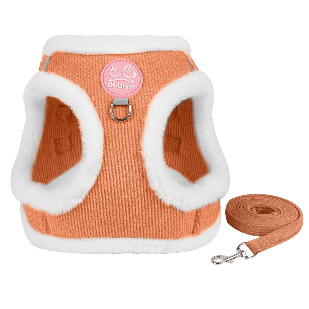 Winter Cat Dog Harness and Leash Comfortable Plush Pet Vest Harness for Small Dogs Cats Outdoor Walking Lead Chihuahua Collar