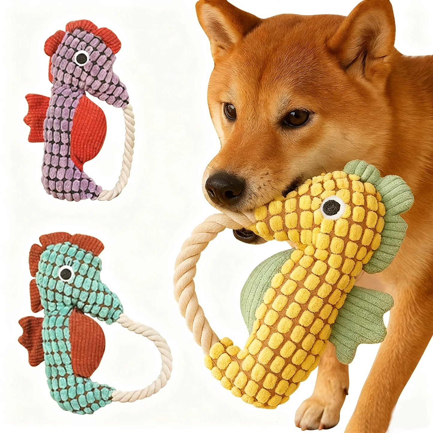 Pet Dog Plush Toy Interactive Dog Squeak Toys Bite Resistant Puppy Grinding Teeth Toy Funny Pet Seahorse Toy Dog Accessories