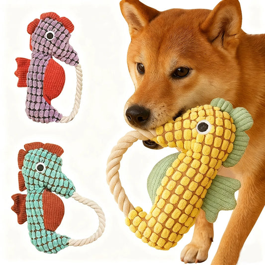 Pet Dog Plush Toy Interactive Dog Squeak Toys Bite Resistant Puppy Grinding Teeth Toy Funny Pet Seahorse Toy Dog Accessories