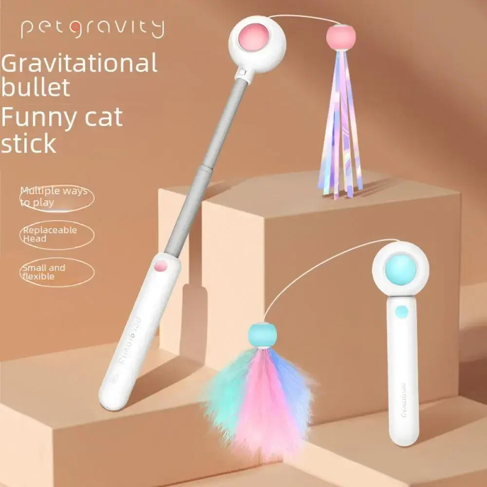 Gravity Cat Wand Interactive Feline Toy Self Play Feather Bell  Catnip Kitten Entertainment Pet Accessory Playtime Wand Fun Toy