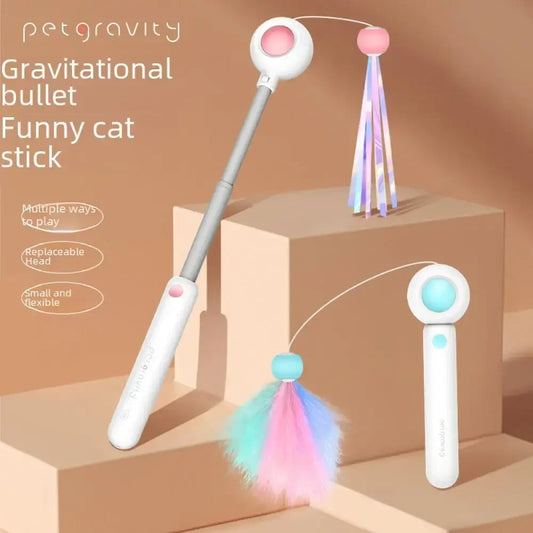Gravity Cat Wand Interactive Feline Toy Self Play Feather Bell  Catnip Kitten Entertainment Pet Accessory Playtime Wand Fun Toy