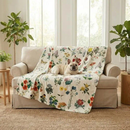 Pets Flannel Blanket, Spring Summer Vintage Flowers Soft Fuzzy Fluffy Plush Cozy Fleece Premium Blankets for Dog Cat Puppy Kitt
