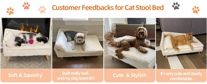 Luxury Elevated Dog Sofa Bed with Backrest Plush Cushion Wooden Legs Raised Dog Bed Lounger Chair for Small Medium Dog Cat Chair