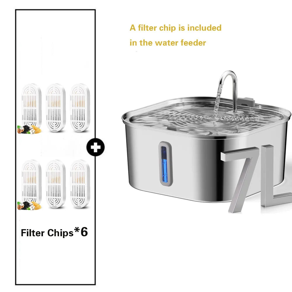 14L/7L Automatic Dog Water Fountain Stainless Steel Cat Pet Fountain with window Silent Cat Dog Water Feeder( No 5V 1A Plug