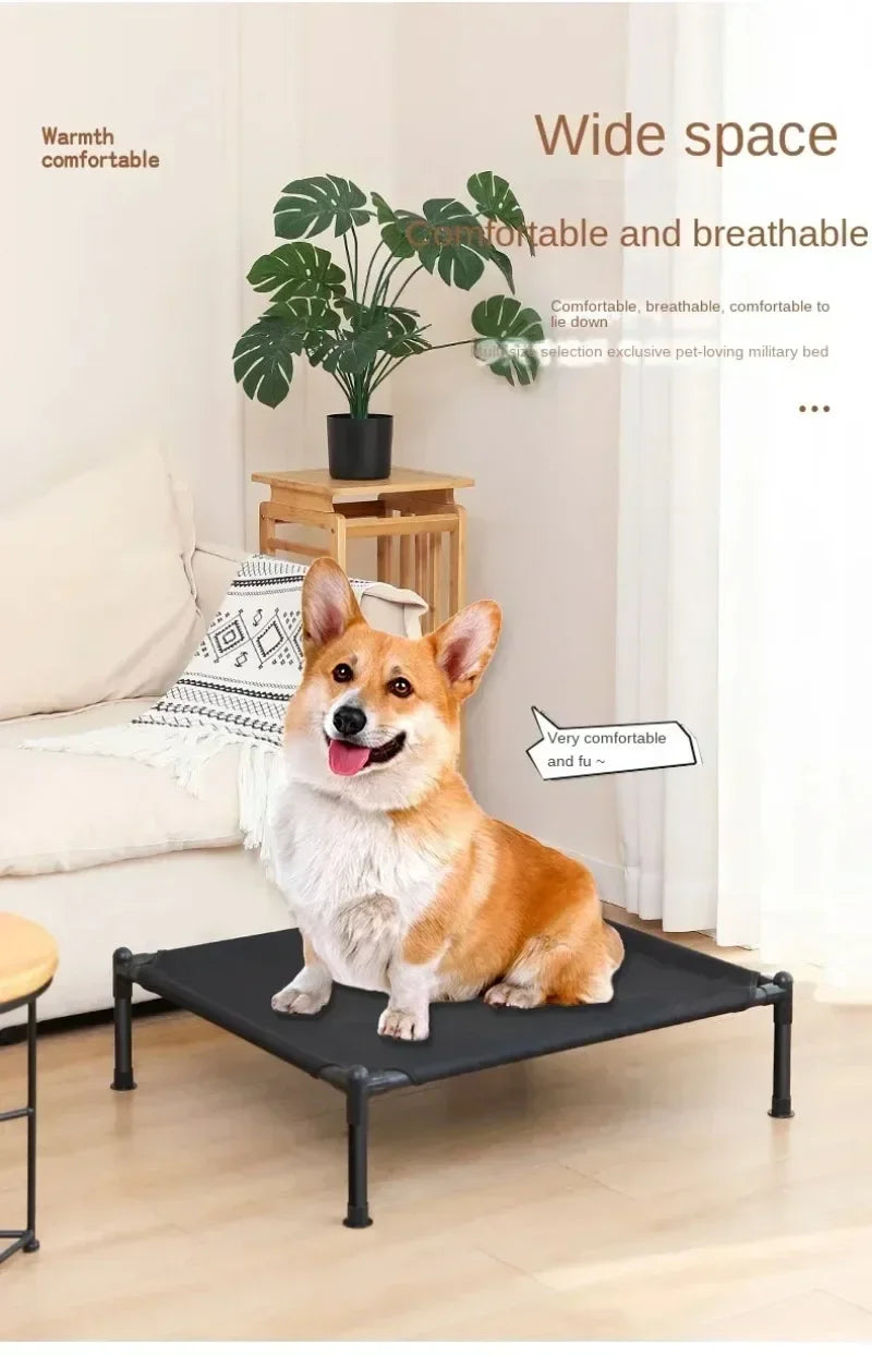 Foldable Elevated Pet Bed - Portable Camping Dog/Cat Bed with Washable Mat, Breathable Dog House for All Seasons