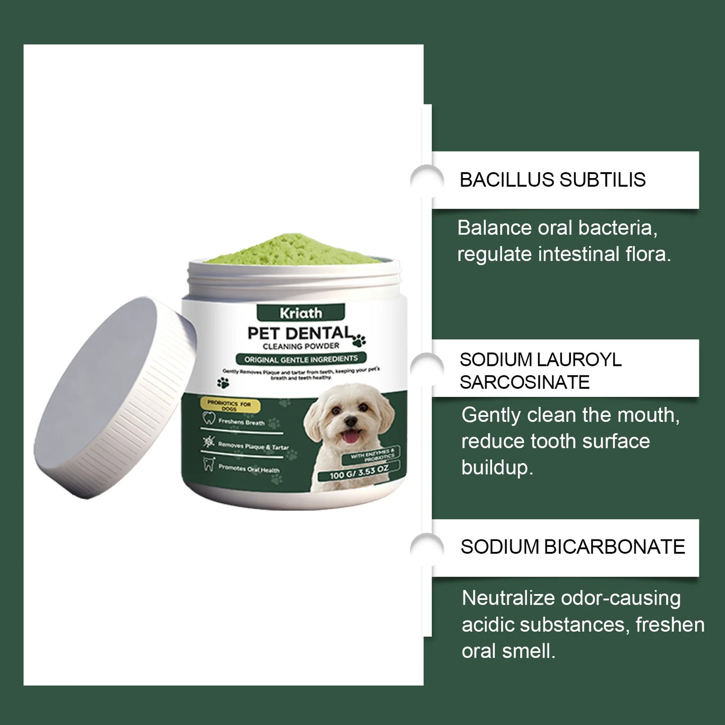 Natural Pet Dental Powder Cat Dog Breath Freshener Oral Health Care Clean Teeth Plaque Defense Enzyme Formula Pet Supplies