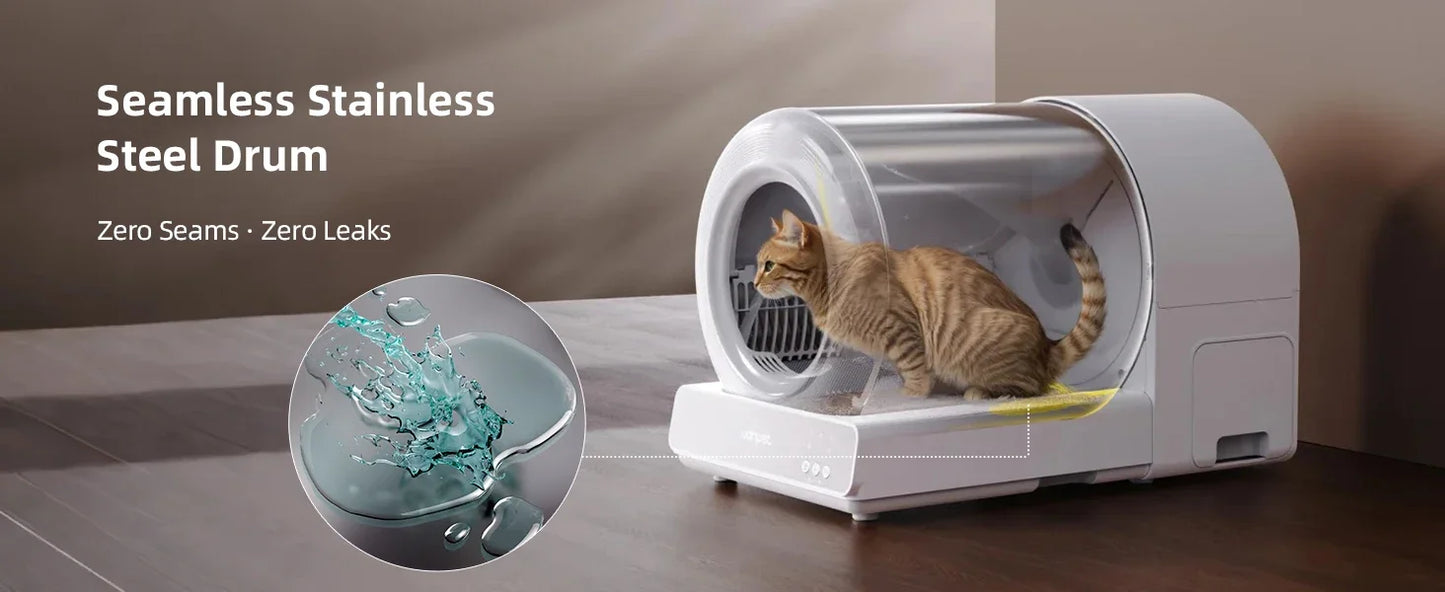 Uahpet Stainless Steel Self Cleaning Cat Litter Box, Automatic Cat Litter Box with APP Control, Lower Entry, Safety Sensors