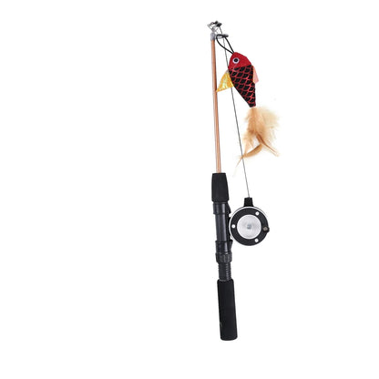 Interactive Cat Teaser Wand With Retractable Line - Durable Resin Fishing Rod Design cat toy