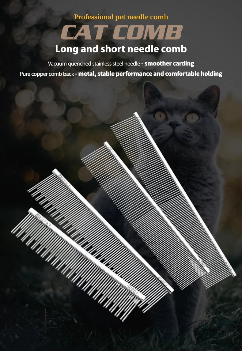 Fenice Professional Anti-Corrosion Grooming Comb For Dogs Cats Tapered Stainless Steel Pins Pet Grooming Supplies