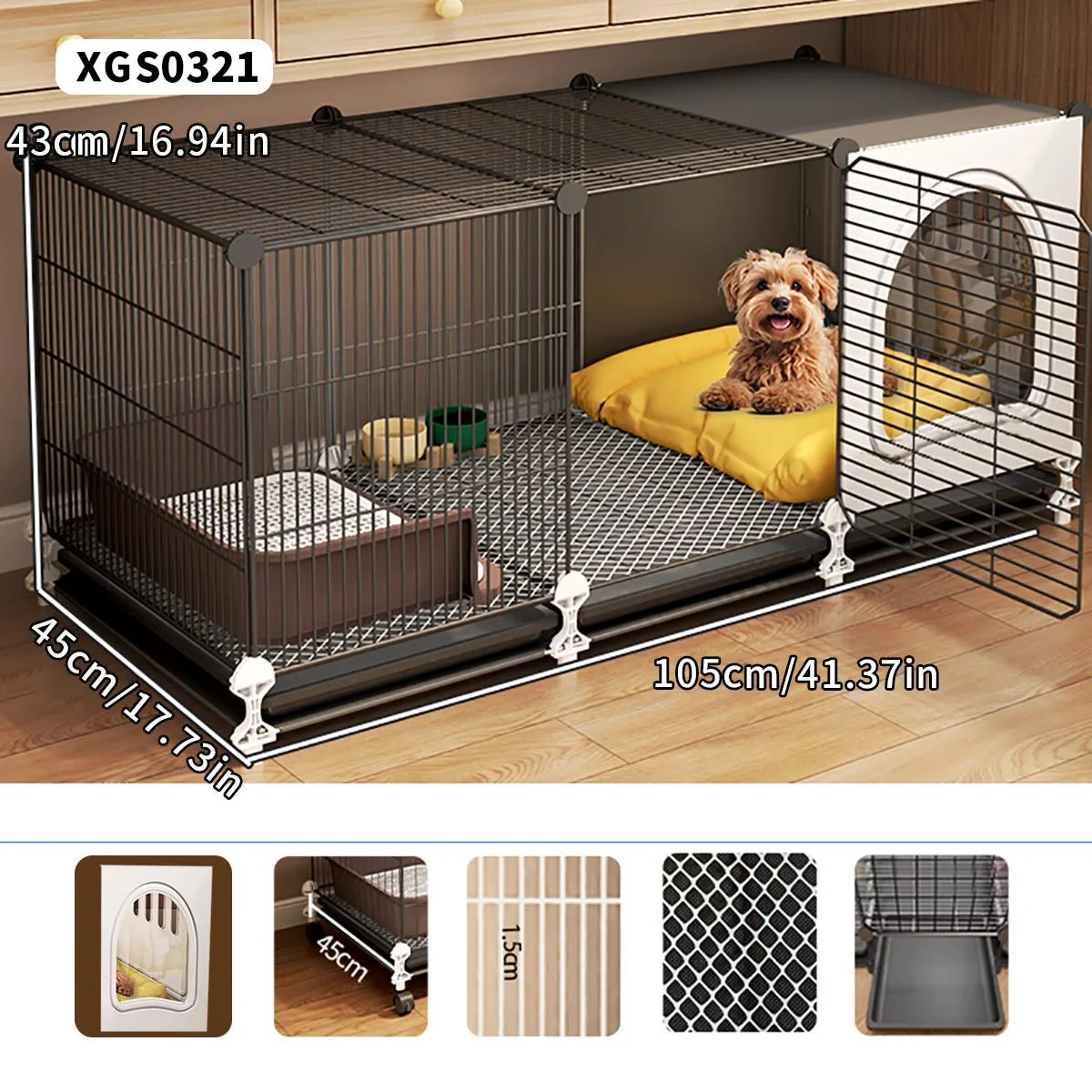 Dog Cage for Small and Medium-Sized Dogs, Indoor Household Use, Teddy Bichon Dog House with Tray, Integrated Toilet, Cat Cage, Dog Fence