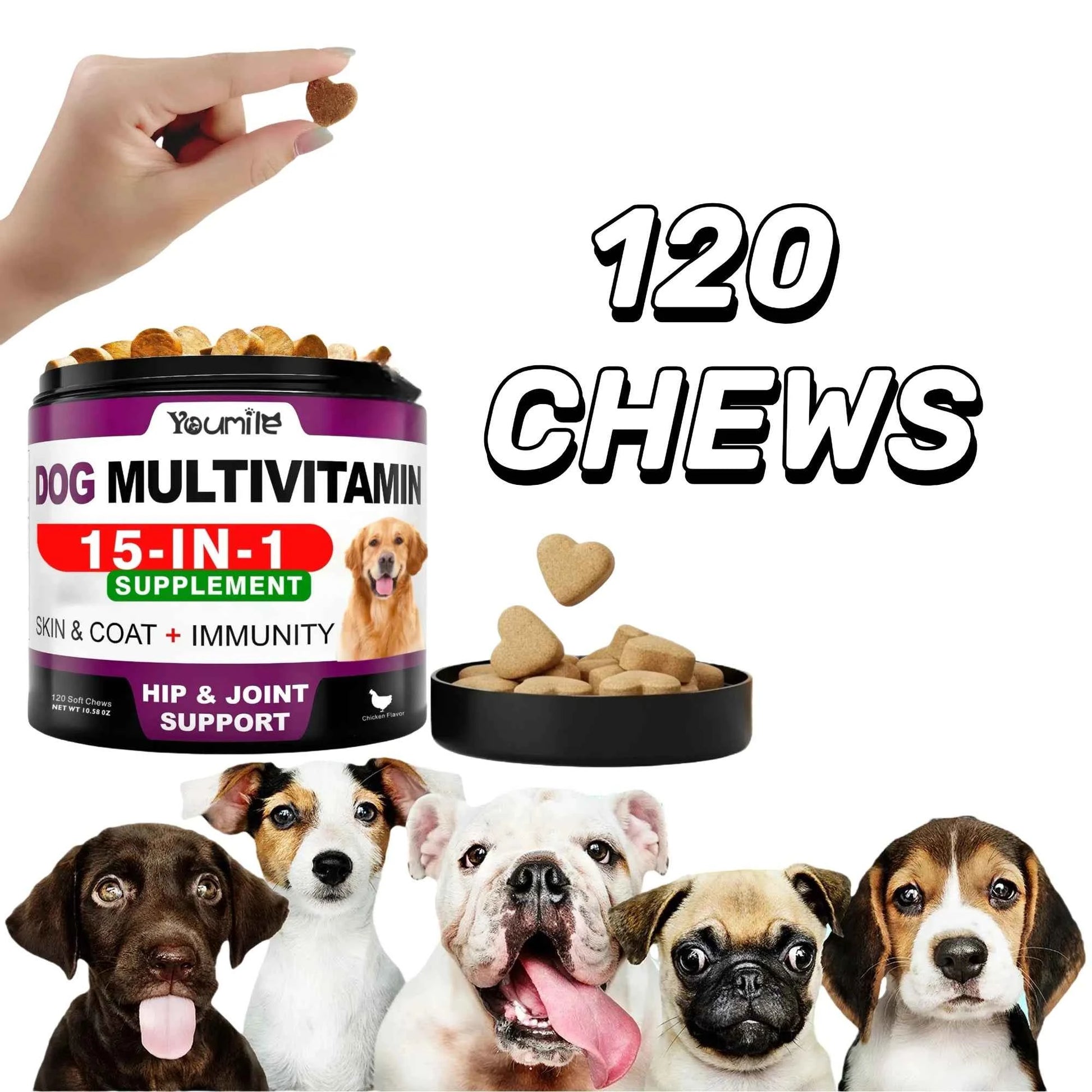 【15in1】Multivitamin for dogs  - Improve hair loss, digestion and immune support - Dog paw yeast treatment