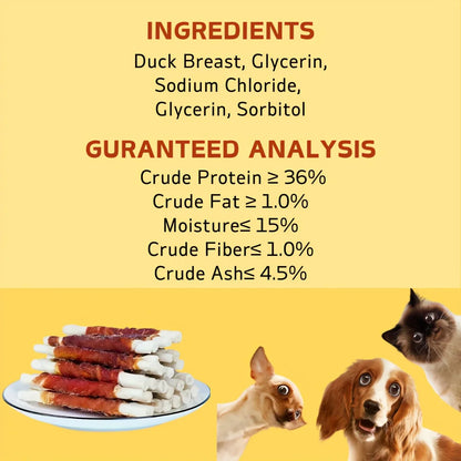 4-Pack(4 x 100g/3.53oz) 400g/14.12oz Duck Wrapped Rawhide Sticks, Dog Treats For Small, Medium, & Large Dog