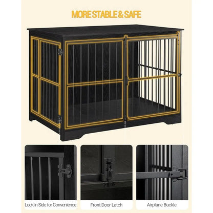 Large Dog Crate Furniture, 44.1 Indoor Kennel with Barn Door, Wooden Tall Dog Cage, Heavy Duty for Large Dogs, Side End Table, A