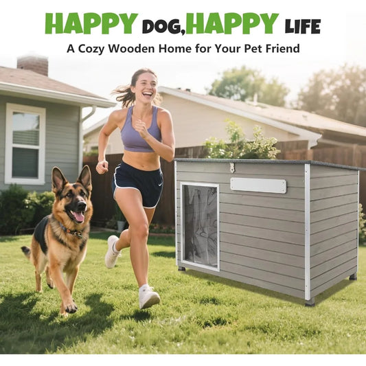 XL Weatherproof Wooden Dog House – Adjustable Vent Windows, Chew-Resistant Frame & Removable Floor - Pet Suppie