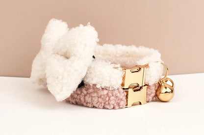 Autumn and winter Teddy fur cat collar bell accessories Kitten neck accessories can be customized laser lettering