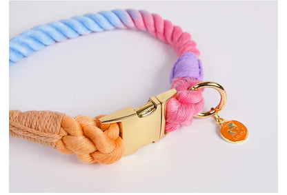 Rainbow Dog Collar Pet Puppy Walking Training Dog Collar with Metal Buckle for Large Medium Small Strap Belt Cotton Dogs Collar