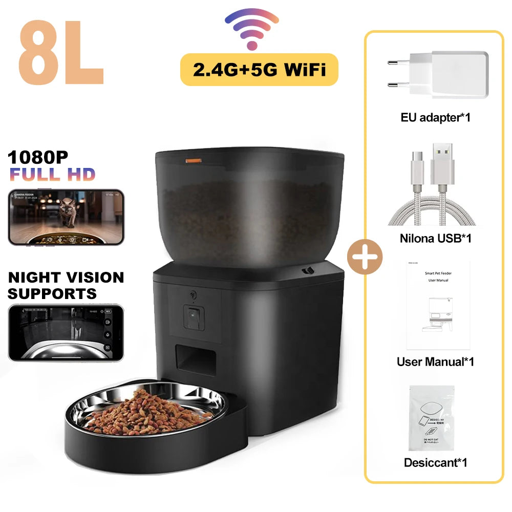 Furpipi 8L Smart Automatic Cat Feeders with 1080P HD Camera 5G WiFi Pet Feeder Tuya APP Control Automatic Cat Dog Food Dispenser