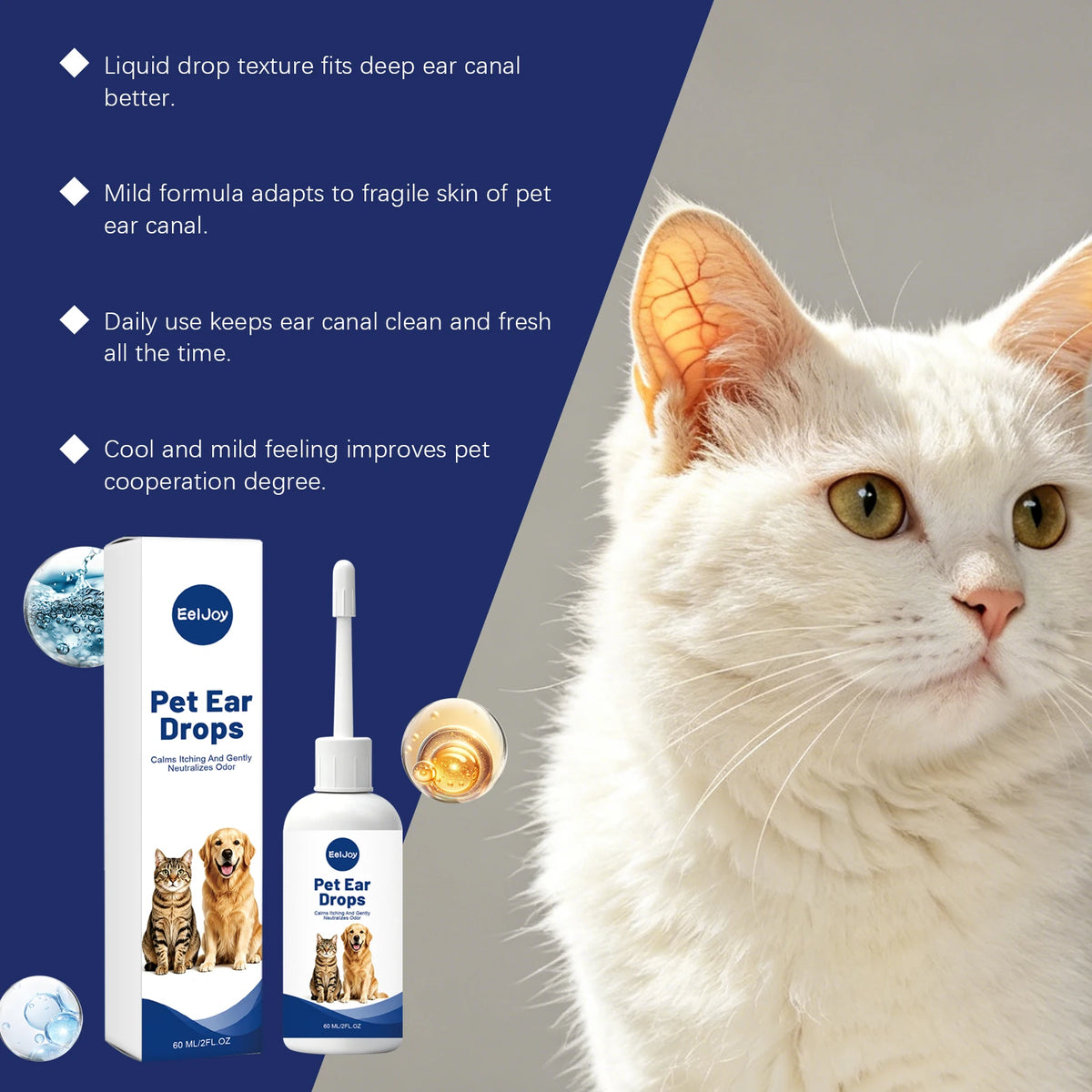 Pet Ear Cleaning Drops Non‑Irritating Remove Ear Wax Dirt Relieve Ear Itching Eliminate Bad Odor Ear Care Drops Dog Cat Ear Wash