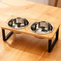 Elevated Cat Bowls 15° Tilted Raised Cat Food Bowls with Wooden Stand Anti Vomiting 2Stainless Steel Bowls for Cats and Puppy