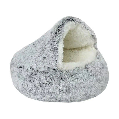 Snooze Cat Bed Round Plush Fluffy Hooded Cozy Cat Bed Cave for Indoor Donut Self Warming Small Dog Bed Anti-anxiety Puppy Kennel