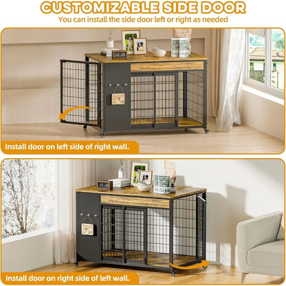 38" Dog Crate Furniture - Dog Crate with DIY Frame, Sliding Door Indoor Kennel, Wooden Dog Cage End Table, for Medium/Large,Cust