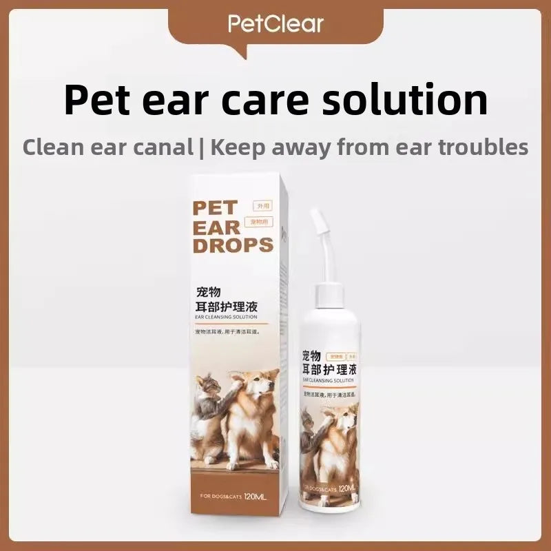 PetClear Pet Ear Care Solution 120ml Ear Cleaner Mite Removal Ear Drops Pet Ear Cleaning Products