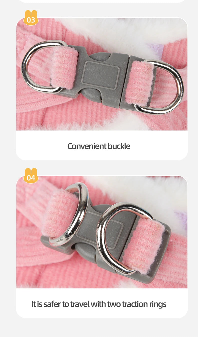 Cat Winter Small Dog Harness Leash Rabbit Plush Reflective Pet Harness Vest-Style Puppy Outdoor Dog Lead Walking Cat Windproof