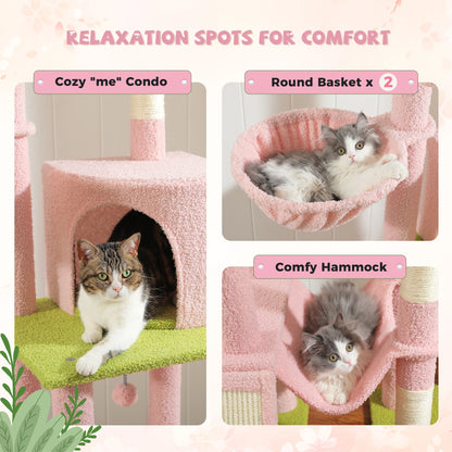 Floor to Ceiling Cat Tree for Indoor, Adjustable Height Tall Cat Tower with Sisal Scratching Post, Cozy Condo Hammock, Cat Toys