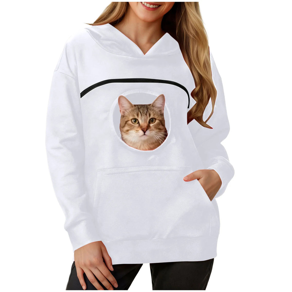 Plus Size 3XL Oversized Hoodies Women 2 in 1 Kangaroo Hoodie Sweatshirts for Pet Lover Cat Carrier Pouch Unisex Pullovers Tops