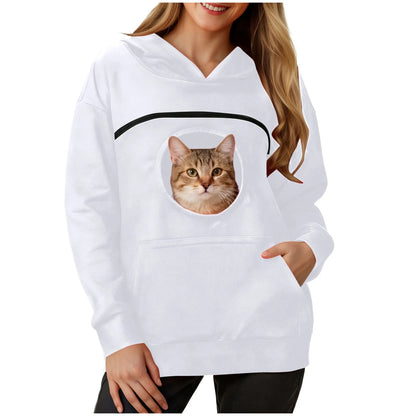 Plus Size 3XL Oversized Hoodies Women 2 in 1 Kangaroo Hoodie Sweatshirts for Pet Lover Cat Carrier Pouch Unisex Pullovers Tops