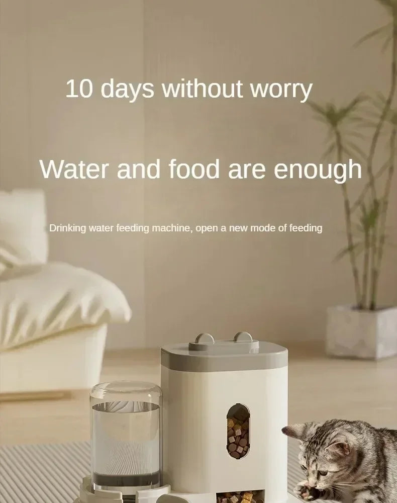 KJ Automatic Feeder Dog Cat Food Bowl with Water Fountain Large Capacity Pet Food Storage Dispenser Container Puppy Pet BB