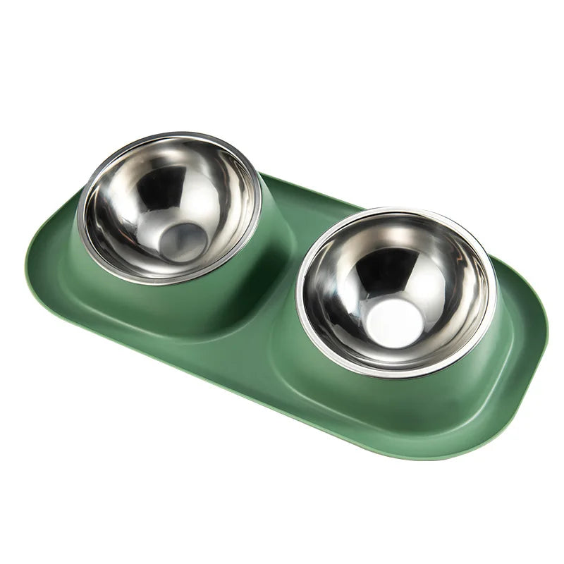 Stainless Steel Pet Bowl Anti-Spill Double Bowl for Dogs Cats Non-Slip Base Raised Design Durable Easy Clean Food Water Dish