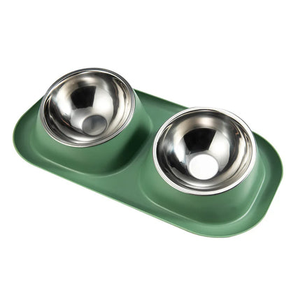 Stainless Steel Pet Bowl Anti-Spill Double Bowl for Dogs Cats Non-Slip Base Raised Design Durable Easy Clean Food Water Dish