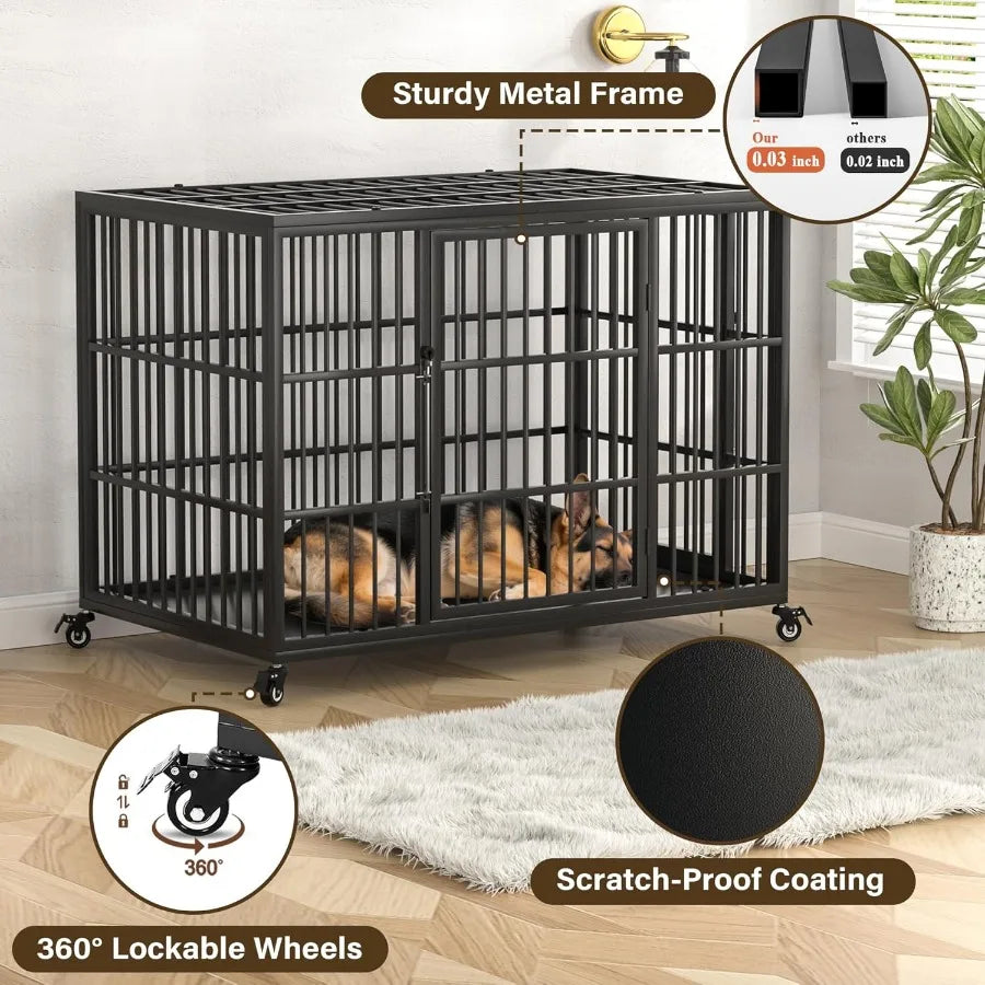48 Inch Heavy Duty Dog Crate for Large Dogs with Self-Locking Latch Escape-Proof Steel Kennel Indoor XL Large Double Door Metal