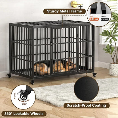 48 Inch Heavy Duty Dog Crate for Large Dogs with Self-Locking Latch Escape-Proof Steel Kennel Indoor XL Large Double Door Metal