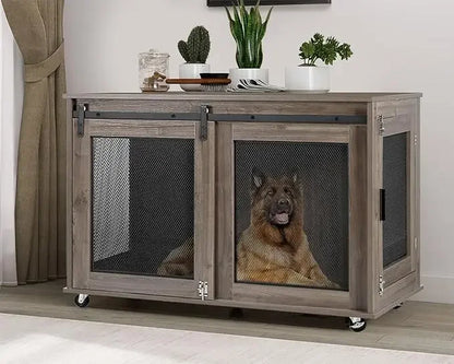 Dog Crate Furniture, Wooden Heavy Duty Dog Kennel Indoor, Decorative Dog Cage Table for Extra Large Dogs