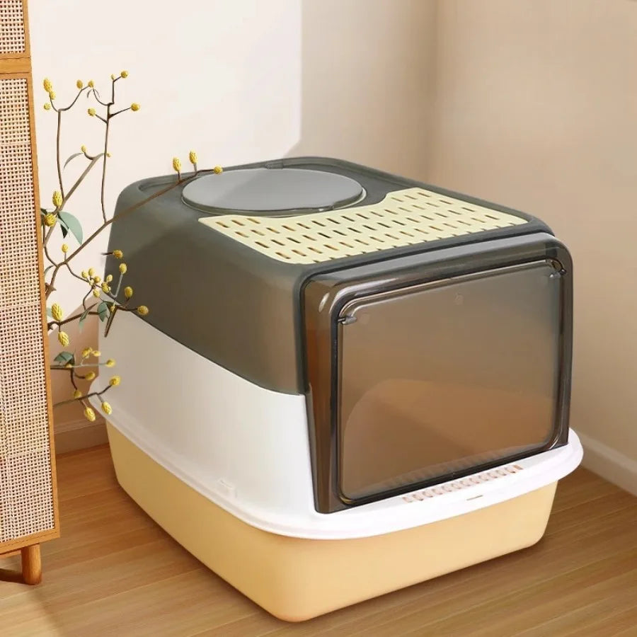 1pc Indoor Cat Litter Box Closed Pet Poop Box Sand and Splash Resistant Open Cat Toilet Cat Litter Box with Removable Top Lid