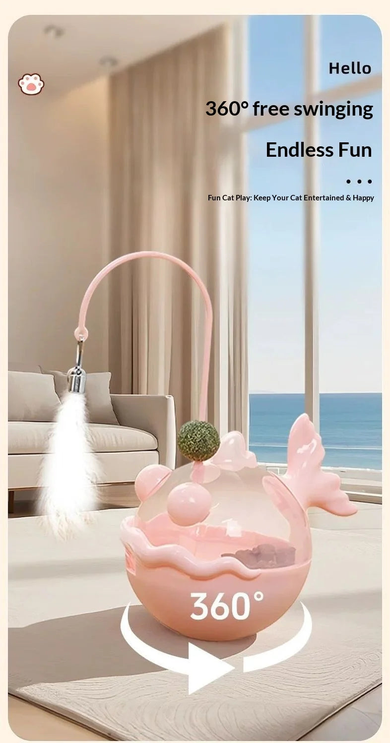 Cat Toys Wobble Treat Dispenser Feather Teaser Wand Catnip Balls Self Play Boredom Buster for Cats Pet Safe