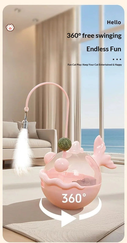 Cat Toys Wobble Treat Dispenser Feather Teaser Wand Catnip Balls Self Play Boredom Buster for Cats Pet Safe