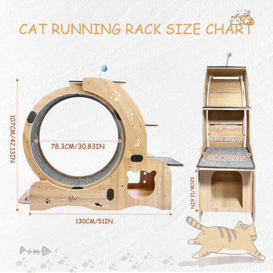 6-in-1 Cat Exerciser Wheel with Pet Bed,Scratching Board, Detachable Mat,Climbing Frame, Nest Toys,51 inch Cat Wheel Indoor