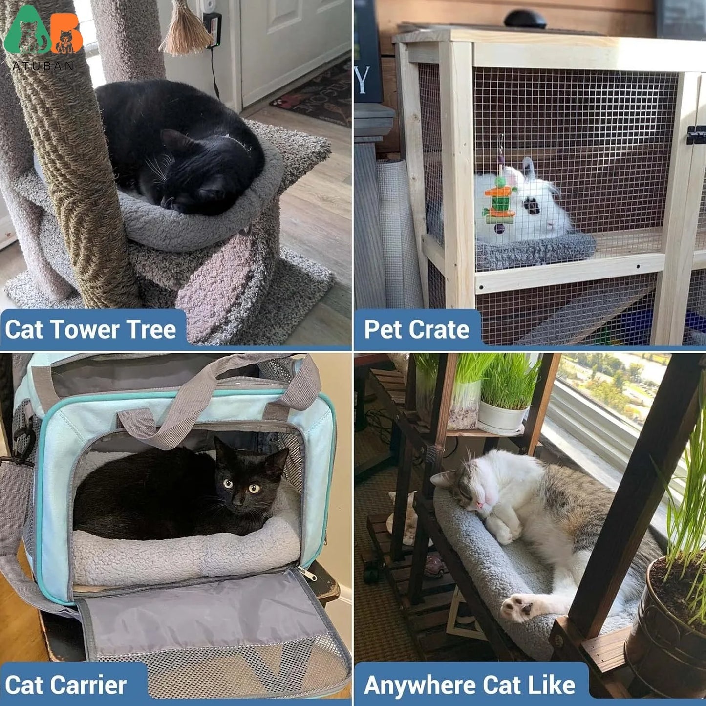 ATUBAN Cat Beds for Indoor Cats,Dog Bed Curl Sleep Plush Cushion Pillow,Non-Slip Bottom Washable Mat for Small Pet Puppy Rabbit