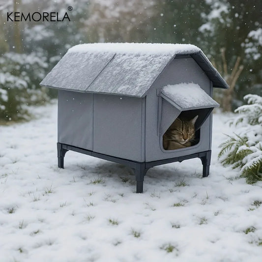 KEMORELA Winter Insulated Outdoor Cat House Foldable Oxford Cloth Warm Mat Shelter Easy Assembly Soft for Cats And Small Dogs
