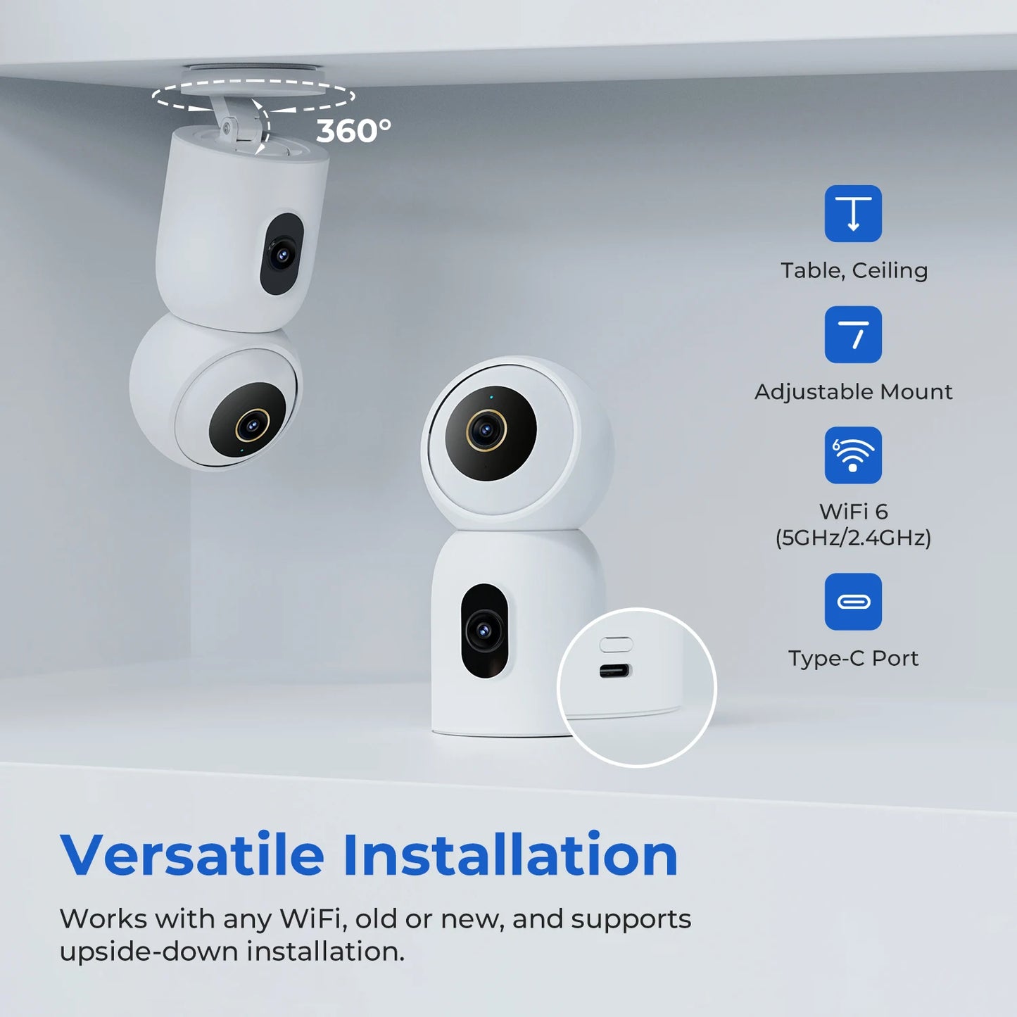 IMILAB New Indoor Camera C30 Dual 3K Lens WiFi 6 5G 360° PTZ Local AI Detection for Baby/Pet/Noise Night Vision Human Tracking